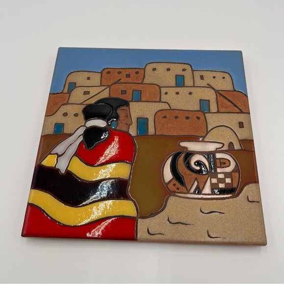 Mag Mor Studio Southwest Santa Fe Ceramic Art Tile Wall Decor Trivet 7 7/8 in - Picture 3 of 6